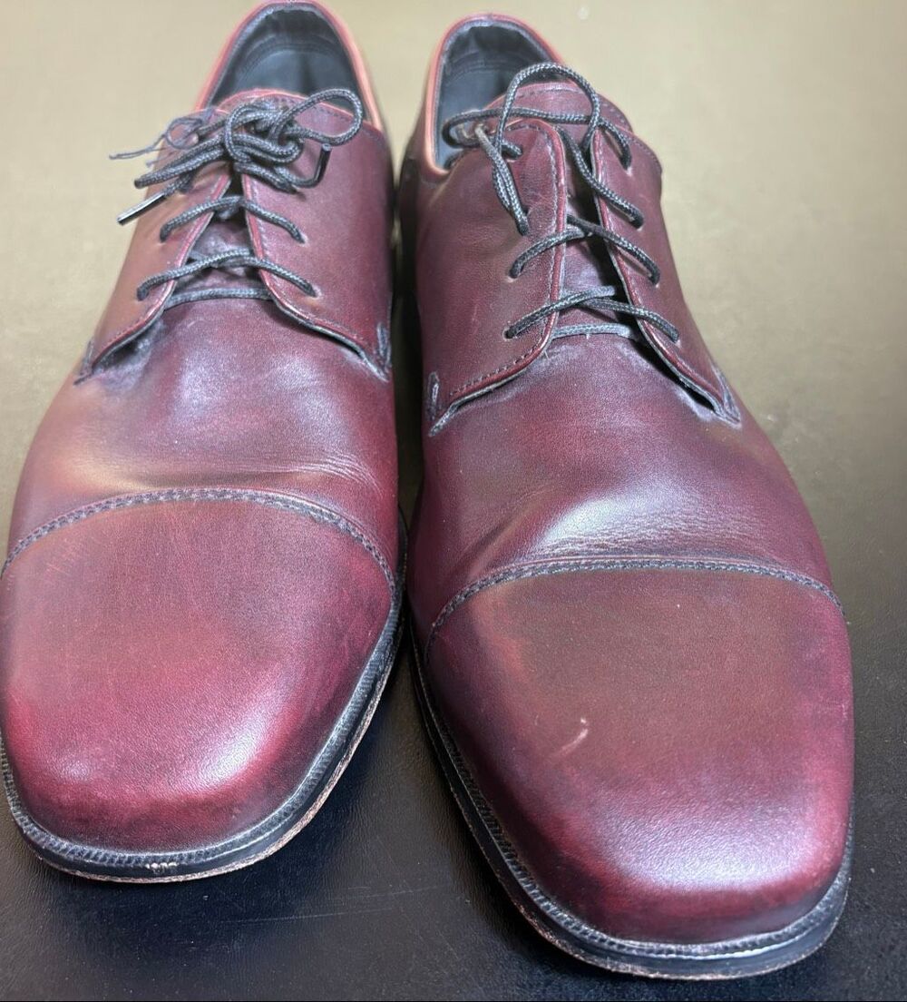 Florsheim Burgundy Leather Cap Toe Lace Up Blucher Size 12 D